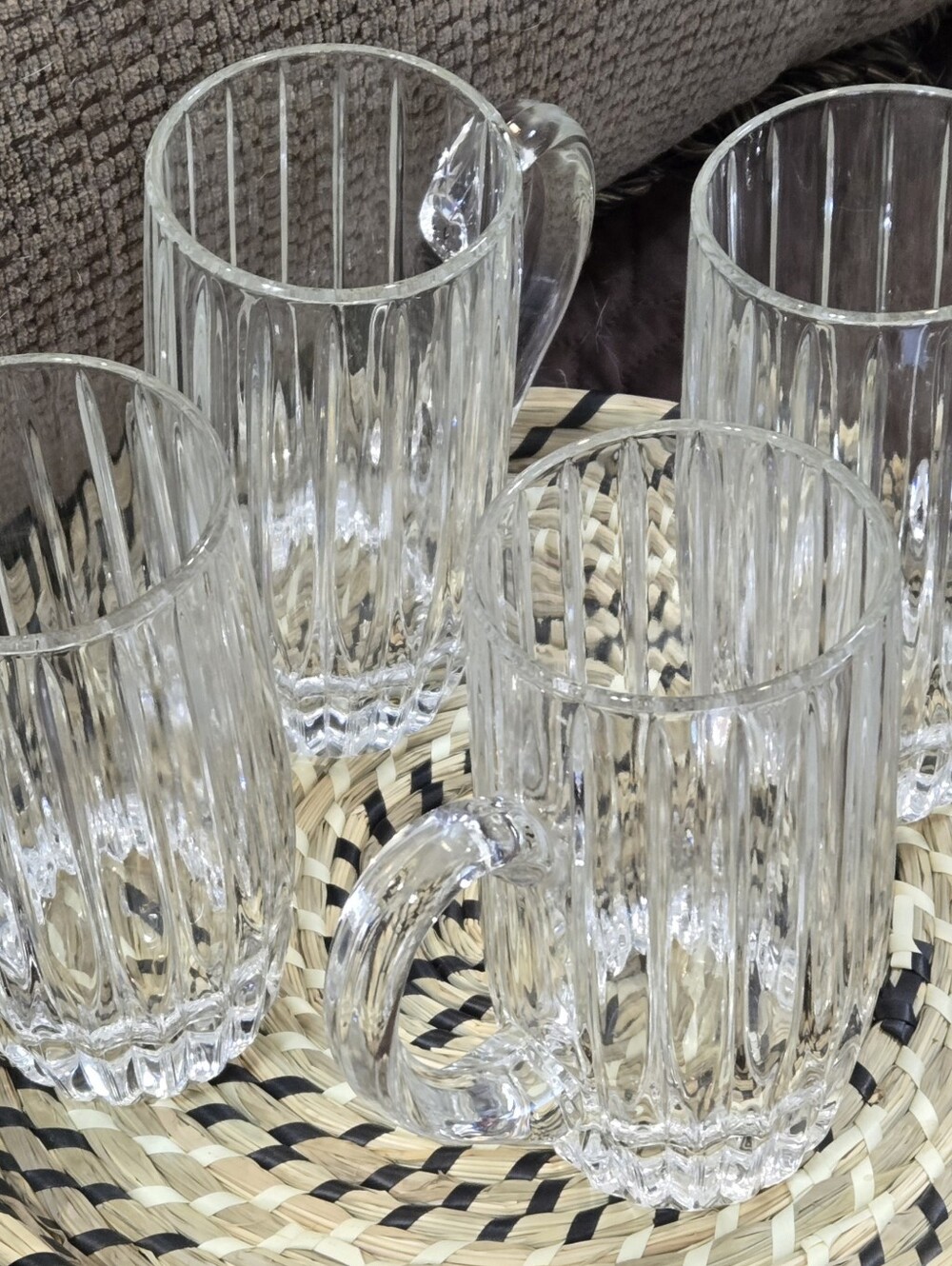 Mikasa Park Lane Heavy Crystal Beer Steins FOUR, 7.5" 21oz Mug Luxury Glasses